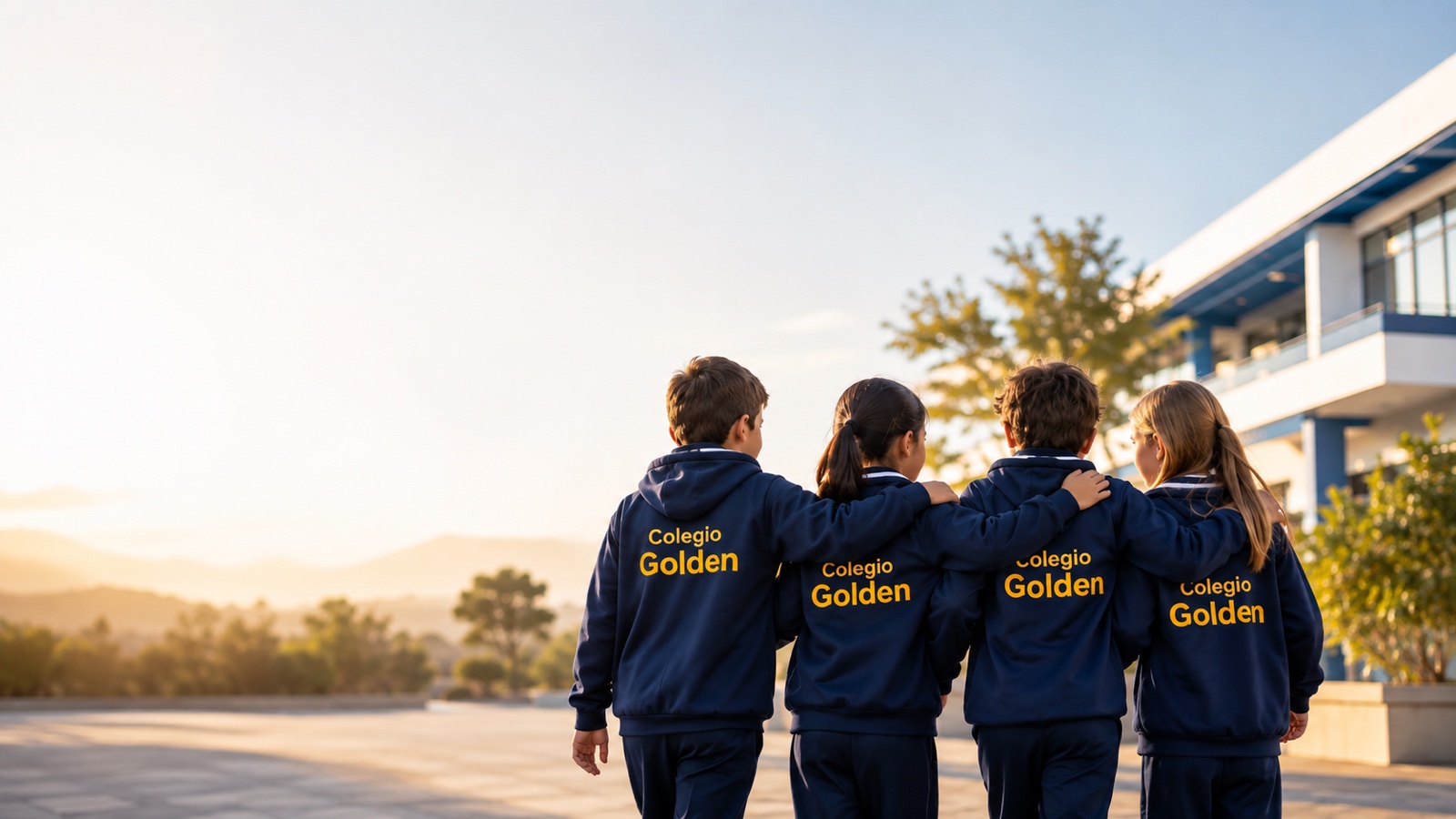 Alumnos del Colegio Golden compartiendo juntos en el colegio